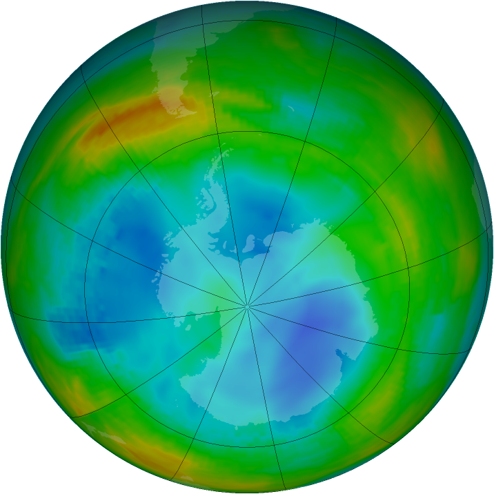 Antarctic ozone map for 24 July 1991